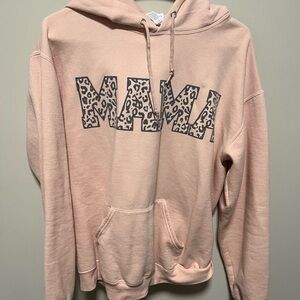 Jerzees Pink Hoodie with Leopard Print 'MAMA' Womens medium